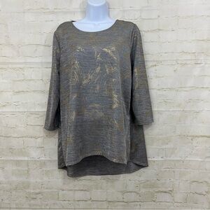 Zac & Rachel Silver Gold High Low Hem 3/4 Sleeve Top